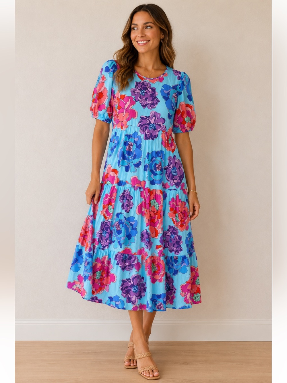 Neon Bohemians Meaghan Midi Dress in Miami Floral Size XL